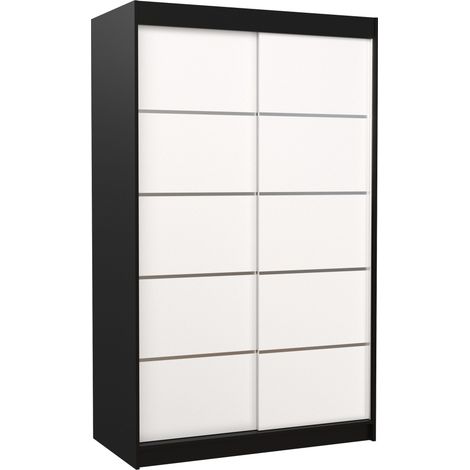 Petite armoire de chambre noir et blanc avec 2 portes coulissantes Benko 120cm (1/5)