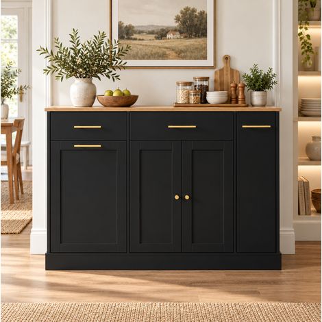 Isla de cocina 120x70 cm negra de aglomerado con encimera abatible - CHICFURN (1/5)