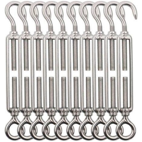 Tendeur Cable Crochet M5 (Crochet et Oeil), Tendeur Fil Acier/Tendeur Cable INOX en Acier Inoxydable 304 pour Fil a Linge, Cable Acier, Corde Acier -10 Pièces (1/5)