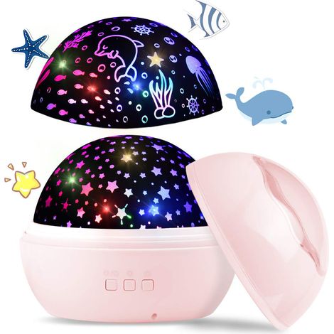 MINKUROW Proiettore Per Cielo Stellato A Led, Luce Notturna Per Bambini, Lampada Di Proiezione 2 In 1 Ocean World Con Cavo Usb (Rosa) (1/5)