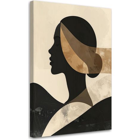Stampe su Tela, Profilo minimalista di una donna in una composizione nei toni del beige e del nero. - 40x60 (1/2)