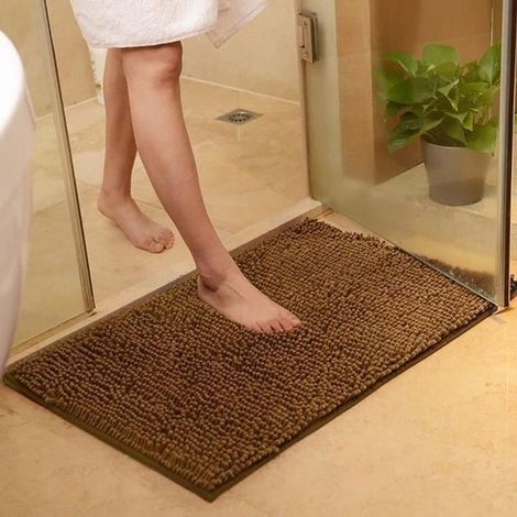 Tapis de salle de Bain Devant Baignoire Absorbant Antidérapant Tapis d’entrée Chambre Toilette Cuisine Shaggy 40x60 cm Marron (1/3)