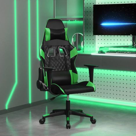 vidaXL Silla gaming de masaje cuero sintético negro y verde (1/5)