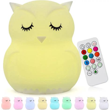 Veilleuse hibou géante, veilleuse bébé LED, lampe de chevet portable en silicone multicolore avec télécommande, protection des yeux, luminosité et couleur réglables, cadeau pour fille (1/5)