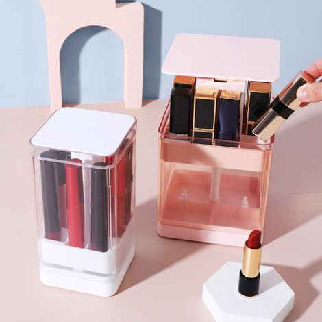 Étui à rouge à lèvres surélevé anti-poussière, transparent avec couvercle, présentoir 8 cases blanches pour femme, hauteur rehaussée (1/5)