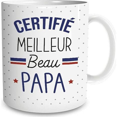 Mug - Certifié - Meilleur Beau Papa - Céramique - Blanc à points marine - Cylindrique (1/4)