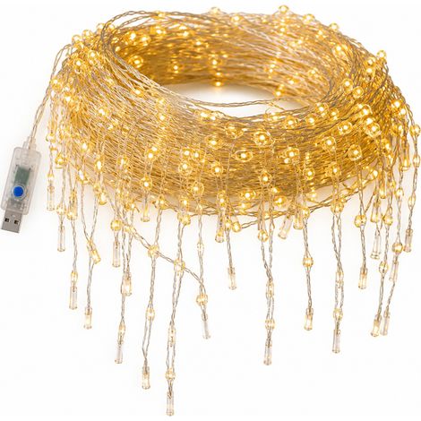 Guirlande Rideau LED Solaire Étanche, 180 LED Bleues 3 V, Décoration Extérieure de Fête (1/5)