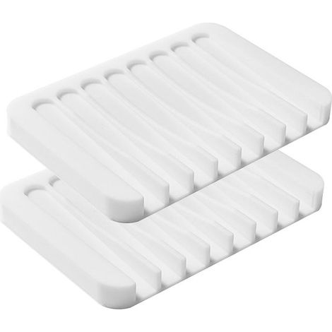 Jabonera de silicona (2 piezas), Antideslizante, Con desagüe, estropajos, cepillos para platos, vasos, maquinillas de afeitar y jabón, Blanca (1/5)