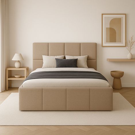 Polsterbett nach Maß 120x200 Beige Boucle Stoff Bett mit Metall - Lattenrost und mit Stauraum (1/5)