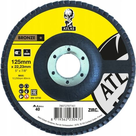 Disco abrasivo de láminas 125 mm grano P60 Norton Atlas KX663, herramienta para desbaste de metales, alta eficiencia, estructura duradera, color marrón (1/2)