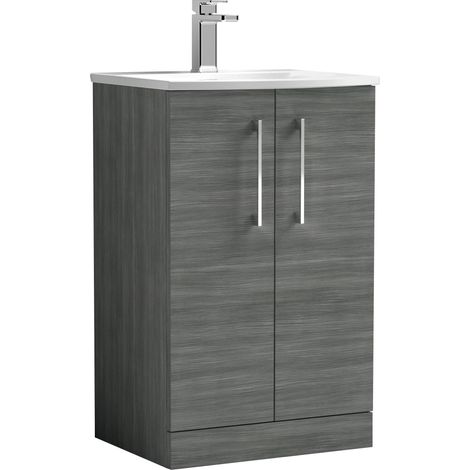 Nuie Arno Anthracite Woodgrain 500mm 2 Door Vanity Unit and Curved Ceramic Basin - ARN501G (1/5)