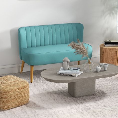 Divano a 2 posti dal design retrò, gambe in legno, 117 cm x 56,5 cm x 77 cm, verde. (1/5)