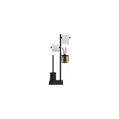 Porte papier toilette en acier inoxydable noir avec brosse WC et panier aux coins arrondis. Design élégant, durable, antirouille et peu encombrant