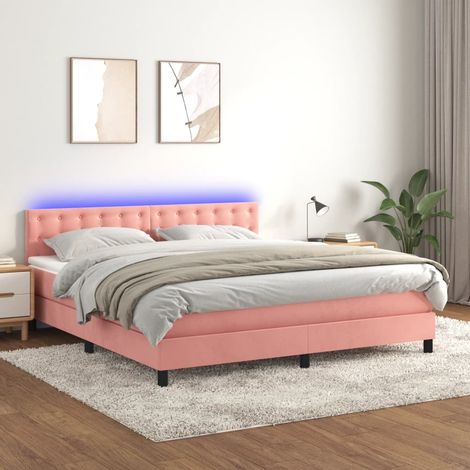 Sommier tapissier avec matelas et LED Lit adulte Contemporain Rose 160x200 cm Velours 91203