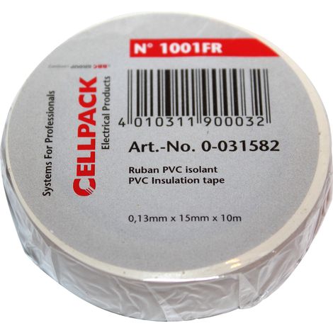 Cellpack – Rouleau ruban adhésif isolant 10m x 15mm – Protection électrique pour câbles – Couleur blanche – Résistant à l'humidité