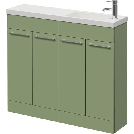 Napoli 250 Olive Green 1000mm 4 Door Vanity Unit with Round Silvo Basin - 1000mm - Chrome 160mm Handle