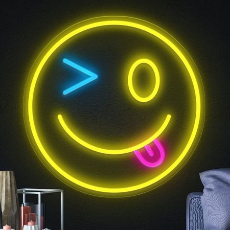 Panneau néon Visage qui cligne de l'œil, néon led pour décoration murale, décoration de chambre d'enfant, de salle de bain, de mariage ou de fête (1/5)