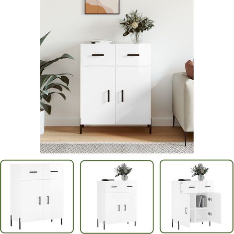 The Living Store Buffet Blanc brillant 69,5x34x90 cm Bois d'ingénierie - Buffet Design Moderne - Buffet Blanc - Buffet Rangement - Armoire Murale - Meuble Salle À Manger (1/5)