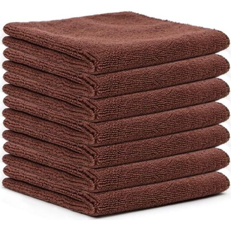 Chiffon en microfibre marron, chiffon de nettoyage ménager, chiffon de cuisine en mélange coton-polyester, tampon à récurer (30x30 cm, 12 pièces)