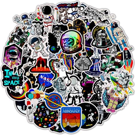 Autocollant Espacial - Vinyle Étanche UV Résistant - Pour Bouteille Ordinateur Casque Skateboard - 50 Pièces