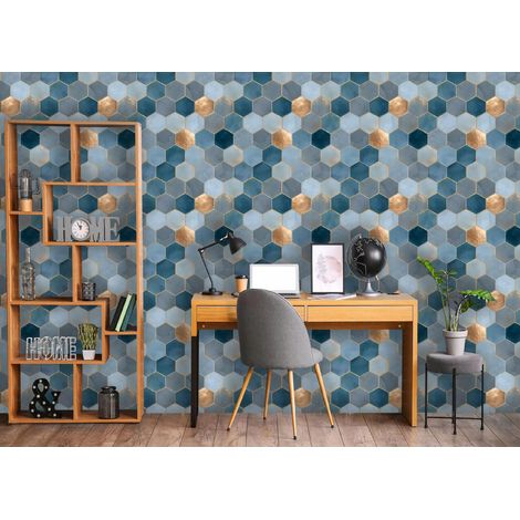 Wallarena Vliestapete Blau Gold, für Wohnzimmer und Schlafzimmer, 10 m x 50 cm – Komplettset inkl. Kleister & Anleitung (1/5)
