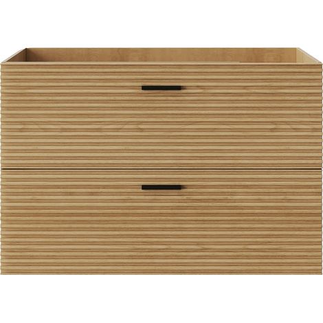 Meuble sous vasque suspendu strié - 2 tiroirs - Naturel clair - 80 cm - SARONE (1/4)