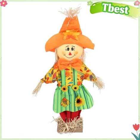Tbest Figurine d’épouvantail Figurine d'épouvantail d'automne, décoration d'épouvantail jeux Style de jupe debout pour femmes (1/5)