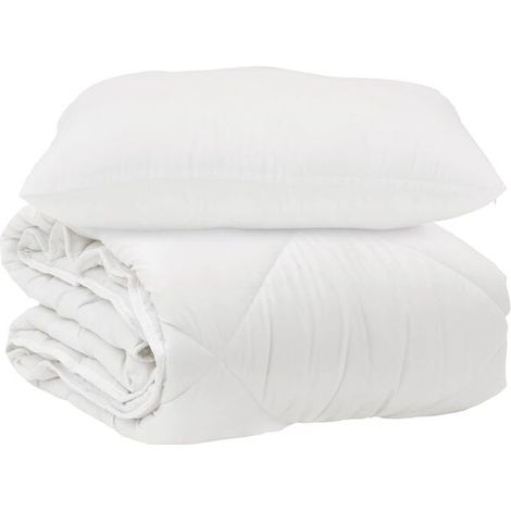Couette en microfibre blanche garnie de duvet, avec 2 oreillers. (1/5)