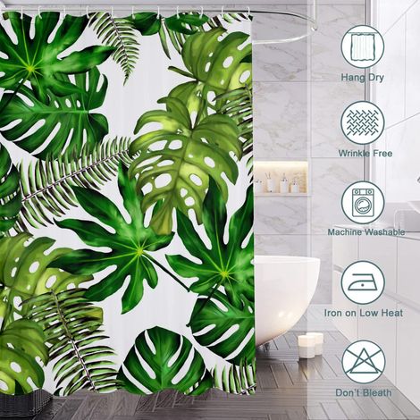 Rideau de douche motif feuilles tropicales, tissu salle de bain imperméable, 180x180 cm (1/5)