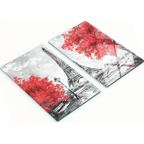 Juego de dos tablas de cocina de cristal con dise帽o de la Torre Eiffel de Par铆s, 2x30x52 cm.