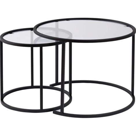 Mesa de centro, mesa de salón, mesa auxiliar. Set Negro Transparente (1/5)