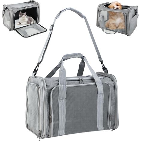 Sac Transport Chat Pliable – Cage Chat Respirante – Caisse de Transport Chat Léger pour Voyages/Voiture (Gris) (1/5)