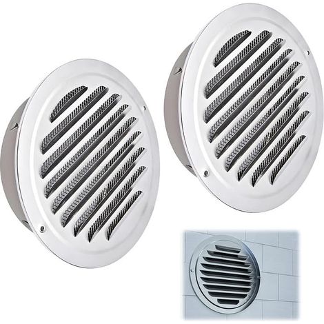 Rejilla de ventilación redonda de acero inoxidable de 100 mm, 2 unidades, con mosquitera, para exteriores, para garaje, cocina, baño y pared.