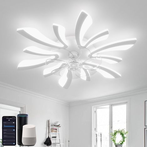 1 Plafonnier Ventilateur 78cm Blanc WiFi Compatible Alexa Google Pour Chambre Salon Cuisine