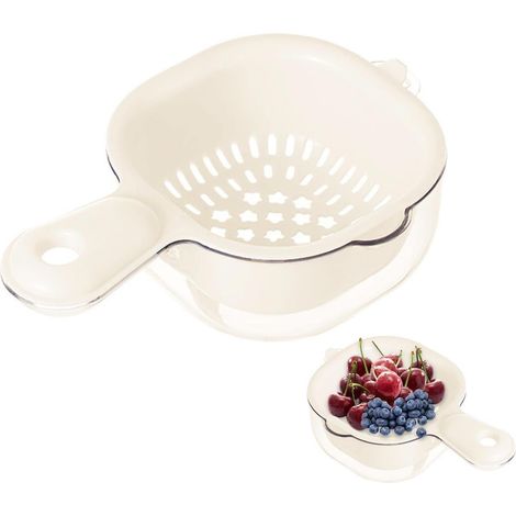 Passoire À Fruits Double Couche Avec Poignée - 1 Pièces Panier Égouttoir À Légumes Avec Poignée  Petit Bac À Double Couche Et Panier,Blanc