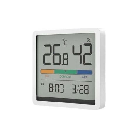 (Blanc) Hygromètre-thermomètre d'intérieur, thermomètre de table numérique avec affichage de la température et de l'humidité, thermomètre d'ambiance avec hygromètre précis et horloge (1/3)