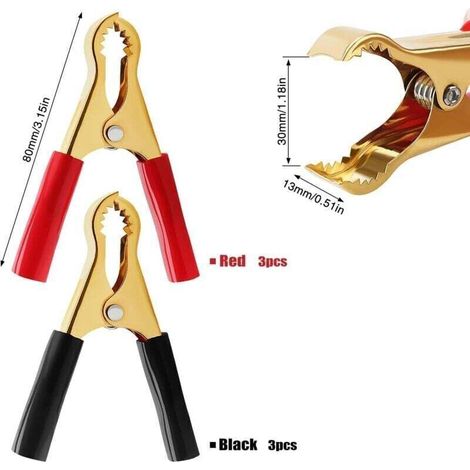 Bardusch Confezione da 6 morsetti a coccodrillo da 50 A per batterie auto, morsetti in rame per batterie auto, avviatori di emergenza per auto, per caricabatterie per auto (80 mm, rosso + nero). Caric (1/3)