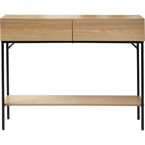 Calicosy – Console 2 tiroirs 1 tablette décor bois 100 cm – Style industriel avec métal noir – Rangement pratique pour entrée et salon (1/5)