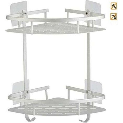 Fixer sans perçage Étagère de douche Étagère d'angle Étagère de salle de bain, 2 niveaux en acier inoxydable en Métal d'aluminium Salle de bain Plateau de douche Shampooing Panier de douche (1/5)