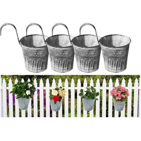 Pots de fleurs à suspendre,Pots de Plantes en Métal Style Vintage,Seau de Plante Fleurs en Fer avec Crochets,pour Balcon,Jardin,4pcs (1/4)