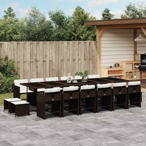 17-tlg. Garten-Essgruppe mit Kissen Braun Poly Rattan (1/5)
