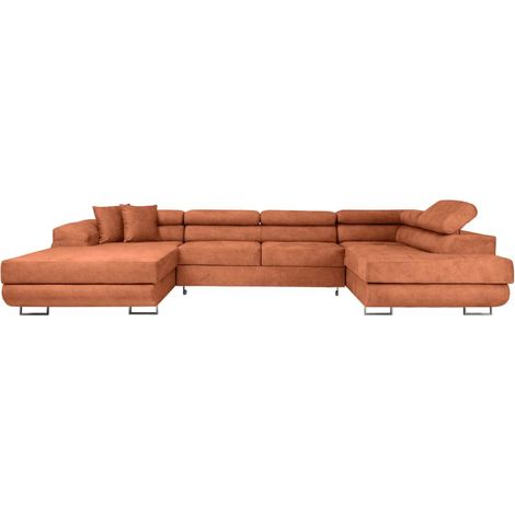 Canapé panoramique 6 places FLAVIO convertible avec 2 coffres en tissu - terracotta (1/5)