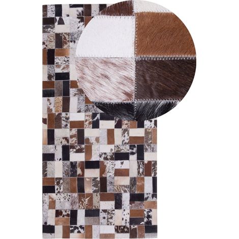 Beliani – Tapis patchwork en cuir véritable 80 x 150 cm – Rectangulaire multicolore fait main – Motif géométrique moderne – Tissage robuste (1/5)