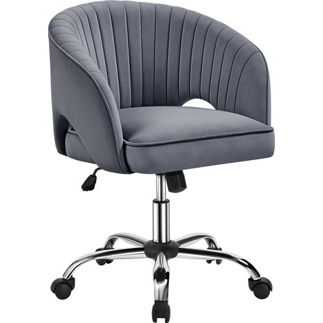 Yaheetech Poltroncina/Sedia da Ufficio Scrivania Ergonomica Imbottita a Rotelle Girevole Reclinabile Altezza Regolabile Grigio Scuro/Schiuma e velluto, Base Argento