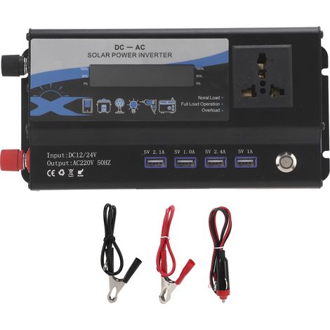 Convertisseur de tension DC 12V/24V vers AC 220V, onde sinusoïdale modifiée 700W, 4 ports USB avec écran pour chargeur de téléphone et ordinateur portable (1/5)