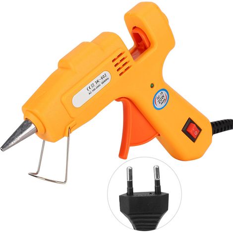 Mini pistolet à colle thermofusible électrique professionnel 20 W, outil de bricolage, jaune, prise 100-240 V.