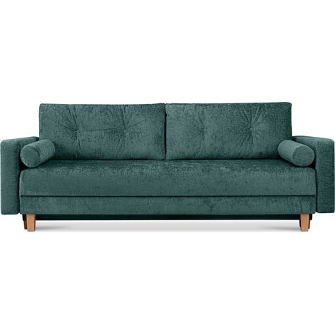 KONSIMO ERISO Schlafsofa 3 Personen mit weiche Sitzfläche und hohe Rückenlehne, blau