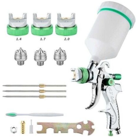 Professionnel Pistolet à Peinture Haute Pression Kit Pistolet à Pulvérisation d'Air Pistolet a Peinture Pneumatique à Alimentation par Gravité HVLP 600CC 1.4MM/1.7MM/2.0MM 3 Taille Buses (1/4)