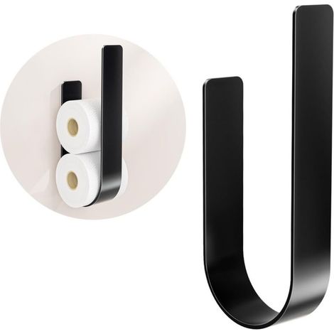 Black Wall-Mounted Toilet Paper Holder, 3 Rolls, No Drilling Required, Modern Design for Toilet and Bathroom (1/5)