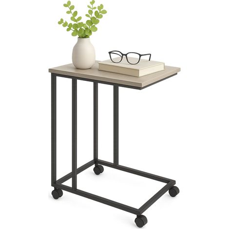 Relaxdays Beistelltisch mit Rollen, HBT: 68 x 50 x 35 cm, MDF, Metall, C-Form, Sofatisch zum Unterschieben, grau/schwarz